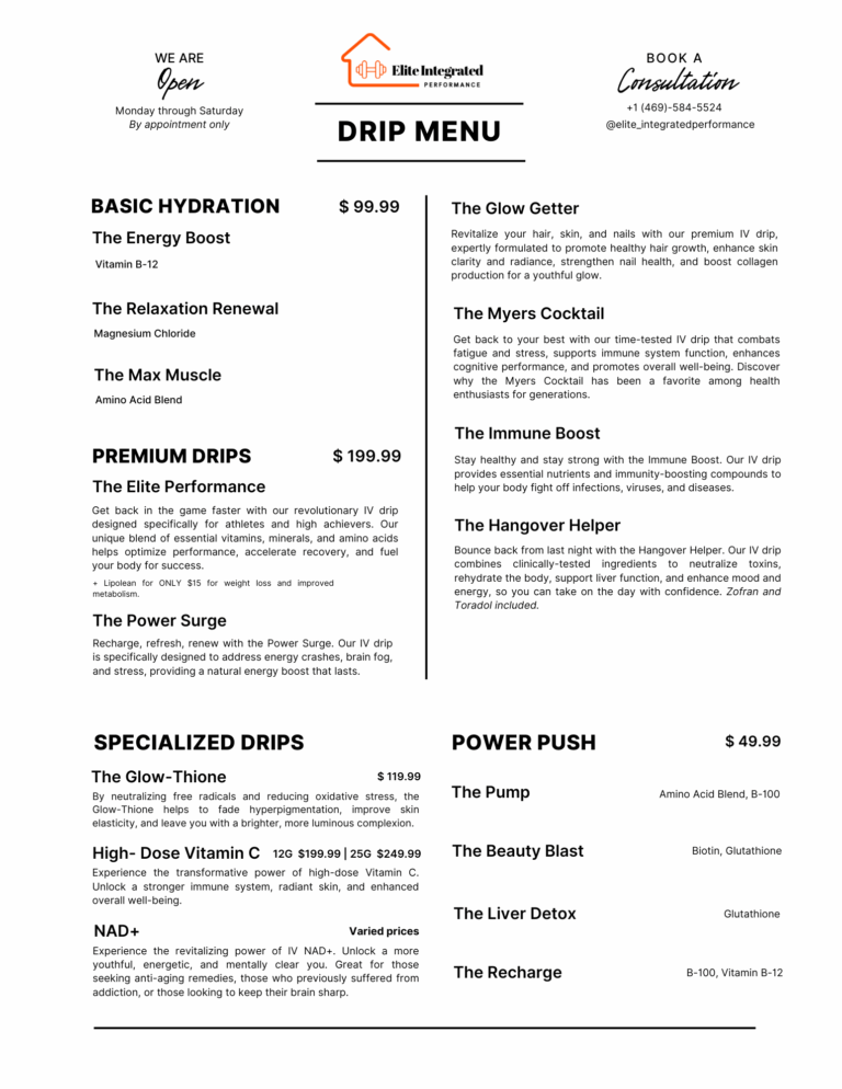 IV drip menu updated