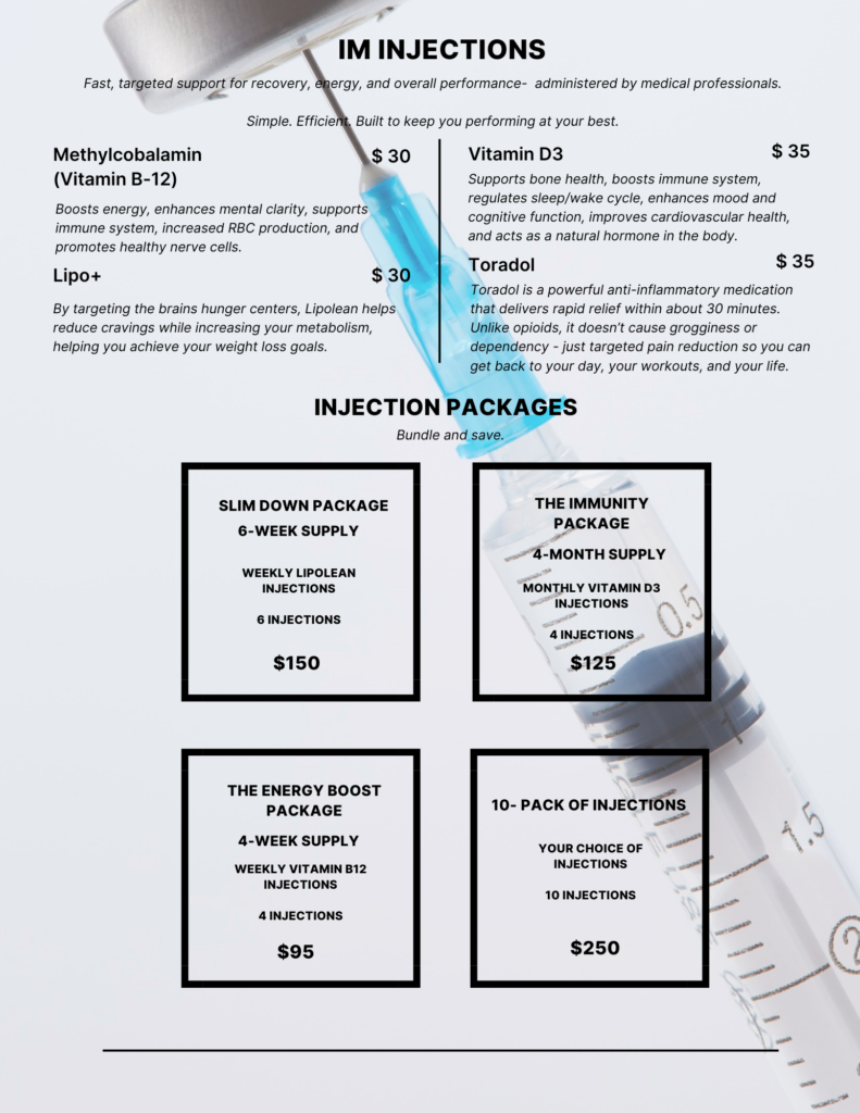 Nutrient injections, energy, immunity, pain, inflammation, weight loss